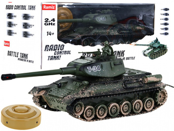 Zdalnie sterowany czołg T-34 dla dzieci 3+ Strzelający model Kamuflaż 1:28