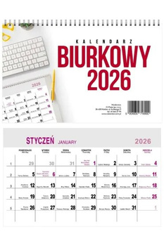 Kalendarz 2026 biurkowy poprzeczny miesięczny