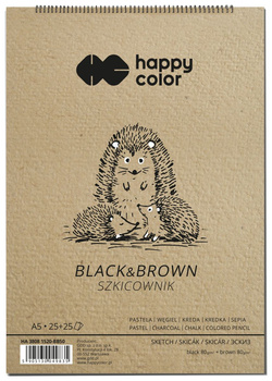 Szkicownik na spirali BLACK&BROWN A5, 50 ark, 2 kolory, 80g, Happy Color