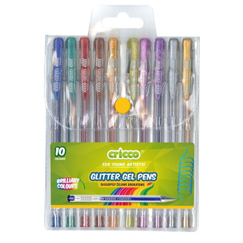 Długopisy Żelowe Brokatowe Cricco 10 kolorów