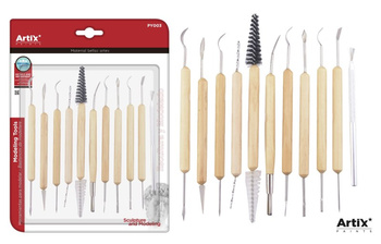 Narzędzia do rzeźbienia metalowe z drewnianą rączką blister 11 sztuk