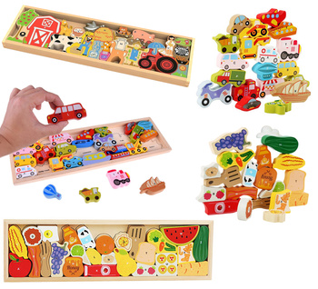 Układanka drewniana edukacyjna 26 elementów dla dzieci rozwijająca umiejętn