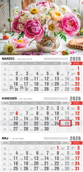 Kalendarz 2026 trójdzielny ekonomiczny Bukiet KTE VE15