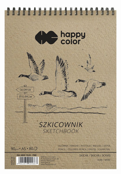 Szkicownik na spirali PTAKI A5, biały, 80 ark, 90g, Happy Color