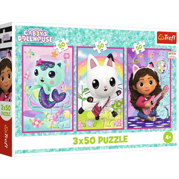 Puzzle 3x50 Poznajcie Gabby i kotki 34876