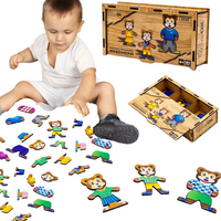 Drewniana Układanka Dla Dzieci Puzzle Zwierzęta Niedźwiedź Prezent