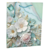 Torba prezentowa średnia papierowa elegancka z uchwytem wzór kwiaty