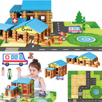 Duży Zestaw Klocków Puzzle Drewniane Do Budowy Szpitala Karetka Personel