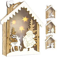 DREWNIANY DOMEK ŚWIĄTECZNY LED DEKORACJA Z RENIFEREM I MIKOŁAJEM