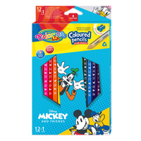 DISNEY COLORINO - KREDKI OŁÓWKOWE TRÓJKĄTNE 12 SZTUK + TEMPERÓWKA - MICKEY
