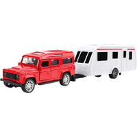 AUTO METALOWE TERENOWE Z PRZYCZEPĄ KEMPINGOWĄ RESORAK ZABAWKA DLA DZIECI