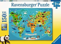 Puzzle 150 Mapa świata dzikich zwierząt XXL Ravensburger