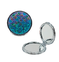 LUSTERKO OKRĄGŁE Z BROKATEM SZKLANE KIESZONKOWE PREZENT DLA DZIEWCZYNKI