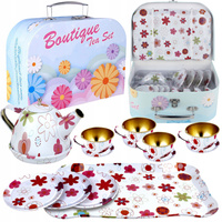 ZESTAW DO HERBATY BIAŁY W KWIATY TACKA TALERZYKI FILIŻANKI ZESTAW KUCHENNY