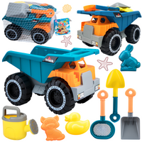 DUŻY ZESTAW PLAŻOWY AUTO WYWROTKA Z NACZEPĄ ŁOPATKI SITKO KONEWKA FOREMKI 