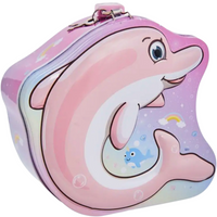 SKARBONKA NA KŁÓDKĘ PUSZKA METALOWA NA KLUCZYK DLA DZIECI PREZENT  DELFIN