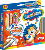 Kredki BAMBINO w oprawie drewnianej 12 kolorów + temperówka UCZNIAKI