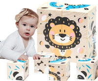 ZESTAW DREWNIANE KLOCKI ZWIERZĘTA OBRAZKI UKŁADANI