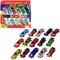 AUTA METALOWE RESORAKI SAMOCHODZIKI 15 SZTUK ZESTAW PREZENT DLA DZIECKA