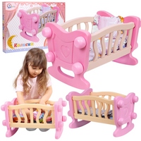 Kołyska Łóżeczko Dla Lalek Rozkładane Zestaw Jasne Kolory Wytrzymałe