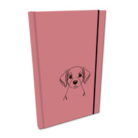 Notes A5 gładki z gumką Soft Touch lakier UV pies labrador brudny róż