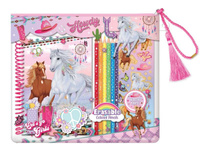 Notatnik na spirali w saszetce z kredkami Konie