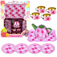 Zestaw Herbatkowy Różowy w Kwiaty Talerzyki Filiżanki Kuchnia Prezent