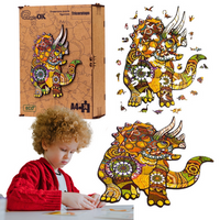 PUZZLE DREWNIANE UKŁADANKA TRICERATOPS DINOZAUR KOLOROWY OZDOBA