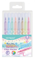 Flamastry KEYROAD Fiber Marker Glitter brokatowe 8 kolorów pastelowych
