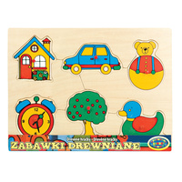 UKŁADANKA DREWNIANA EDUKACYJNA ZABAWKA DLA DZIECI PUZZLE DOM AUTO ZEGAR