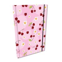 Notes A5 kratka z gumką Soft Touch Wisienki w różu