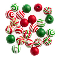 DREWNIANE KORALIKI ŚWIĄTECZNE, 1,6 CM, 6 WZORÓW X 4 SZT, 24 SZT