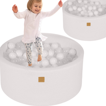 Okrągły Biały Suchy Basen Z Piłeczkami Sensorycznymi Dla Dzieci MeowBaby 300 piłek