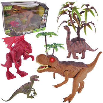 Zestaw Dinozaurów 4 Figurki 2 Drzewka Efekty Dźwiękowe I Świetlne